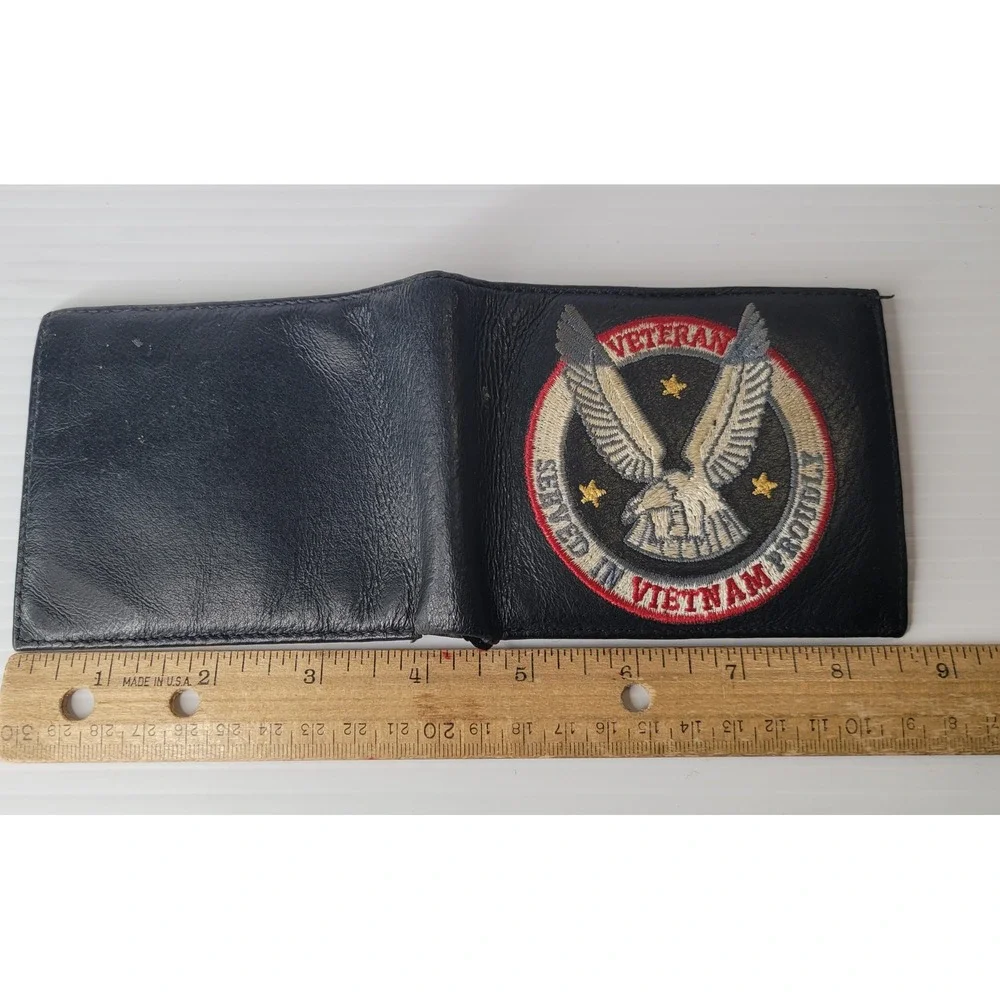 Vietnam Veteran Served Proudly Patch Military Bifold Wallet Mens Black